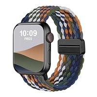 Geflochtenes Armband Kompatibel mit Apple Watch Armband 45mm 44mm 46mm 49mm,Elastisch Stoff Sport Nylon Armbänder mit Magnet Verschluss für iWatch SE 3 Series 11 10 9 8 7 6 5 4 3 2 1, Denim