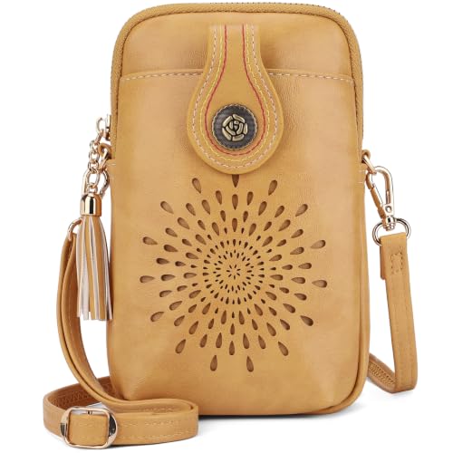 Image of APHISON Small Crossbody Bags for Women, Lightweight Vegan Leather Cell Phone Purse, Cute Purses with Tassels