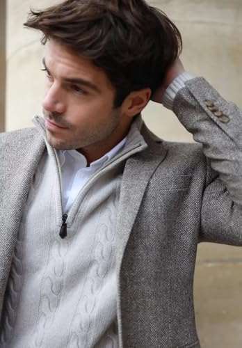 Men's Classic Herringbone Blazer Single Breasted Business Slim Fit Tweed Blend Sports Jacket2