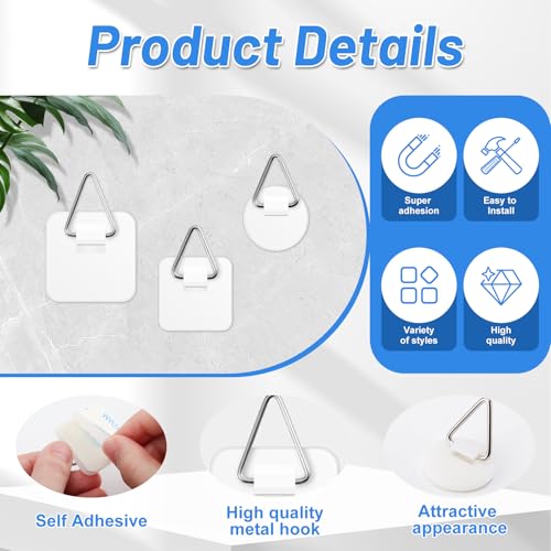 Image of Adhesive Picture Hanger,45 Pcs Picture Hanging Hooks Without Nails,Plastic Sticky Hangers for Picture,Foamboard Picture Hangers for Plate Photo Frame Home Wall Art Decoration(3 Sizes)
