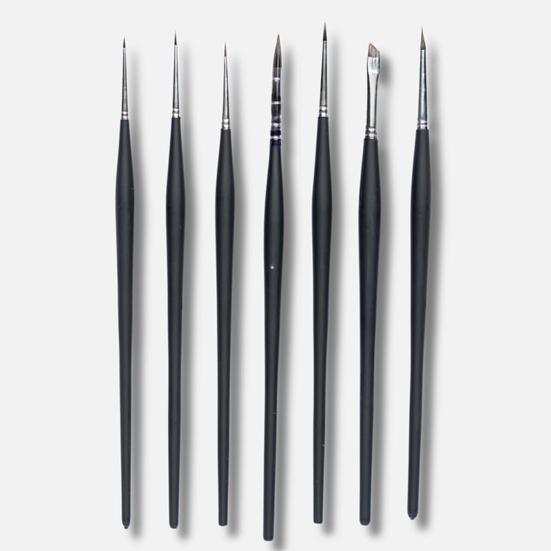 Image of Stationerie Mini Spotter Paint Brushes Set /Handmade Professional Artist Handle Painting Brush Set for Acrylic, Watercolor, & Gouache Painting (7 Mini Spotter Brushes)(Matt Black)