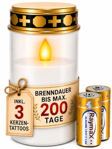 Grablichter LED mit Batterie I Friedhofskerzen bis 6 Monate Leuchtdauer – Ansicht 1