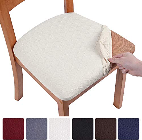 smiry Fundas elásticas para sillas de comedor, fundas para sillas de comedor, fundas de asiento de jacquard extraíbles y lavables, juego de 6 unidades, color beige