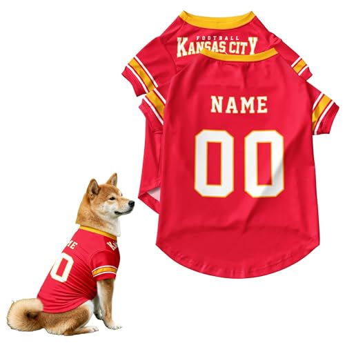 Kansas Personalized Dog Jersey Shirt with Custom Name and Number for Small Medium and Large Dogs Sports Pet Clothes XS3XL