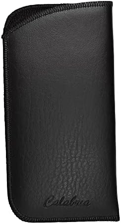 Calabria Slim Faux Leather Eyeglass Case Soft Slip-In Design [Black without Clip - 1 Pack] | Compact Protective Pouch | Soft Case for Glasses | Lightweight Sunglass Storage