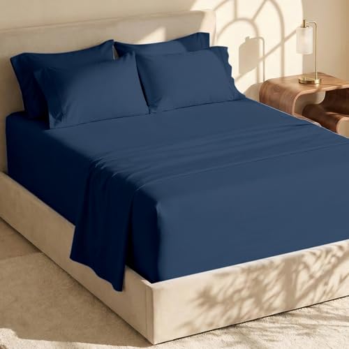 Image of Hearth & Harbor Extra Deep Pocket Sheets - Fits Mattress 18-24 Inches Deep - Extra Deep Pocket Full Size Sets - 6 Piece Full Size - Full - Navy Blue