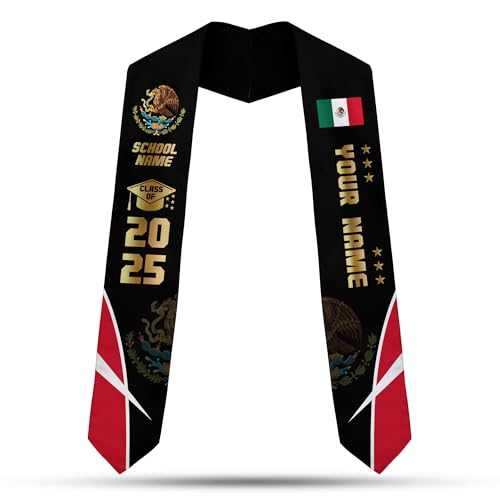 MonkeyVan Custom Mexican Graduation Sash Mexico Graduation Stole 2025 Mexican American Flag Graduation Sash Mexican Graduation M47