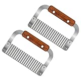 HOLEPU Kitchen Crinkle Cutter for Veggies &Potatoes Wooden Handle Serrator Chopping, Stainless Crinkle Cut Wave Slicer, Set of 2