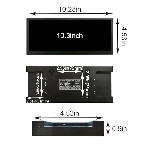 Image of VSDISPLAY 10.3'' 1920x720 Touchscreen Monitor IPS Small Stretched Bar LCD | with Mini H /D USB-C Video Input for Computer Laptop PC Industrial Secondary Display