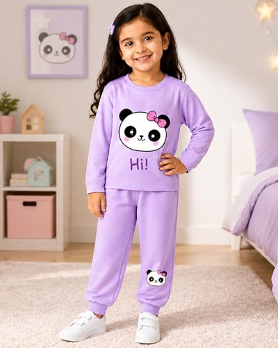 Image of Kuchipoo Girls Cotton T-shirts & Pajamas Set | Full Sleeve Printed Top & Pajama | Soft & Breathable Sleepwear | Comfortable Elastic Waist | Pack of 3