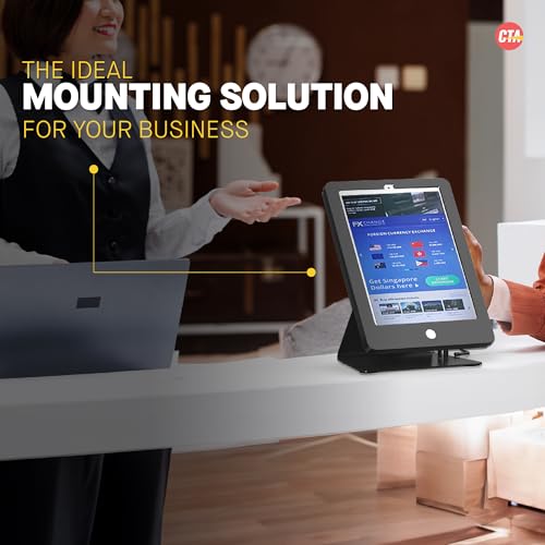 Image of Desktop Anti-Theft Stand - CTA Kiosk Stand with Stylus, Tether, and Aluminum Enclosure for iPad (Gen 2-6), Air (Gen 1 & 2), & Pro 9.7 - Black (PAD-DASB)