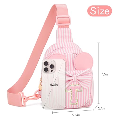 Image of Initial Purse for Girls Kids,Birthday Gifts for 3-8 Years Old | Personalized Crossbody Bag, Small Toddler Sling Bag Cute Fanny Pack, Gift for Daughter Sister Grandkids, Striped Pink T