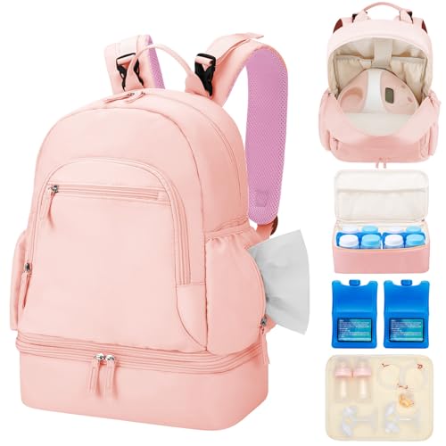 Image of Breast Pump Backpack Fit for Spectra S1/S2 with Removable Cooler Compartment, Breast Pump Bag Fit Pump Accessories for Working & Nursing Moms, Breast Milk Cooler Bag for Travel and Family Use Pink