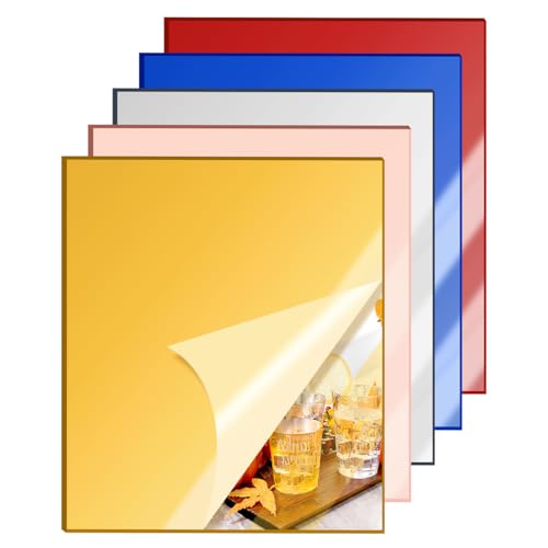 Image of 5 Pcs 12 x16 Inch Colorful Acrylic Mirror Sheet, 1 /8 Inch Thick Opaque Glossy Mirror, Plexiglass Mirror Sheets with Protective Film, Rigid Mirror Sheets for Sawing, DIY, Laser Cutting and Engraving