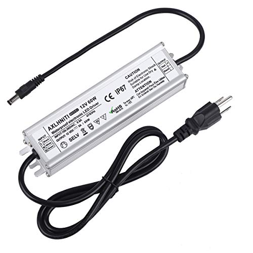 Image of LED Driver 60W 12V DC Low Voltage Output, Waterproof IP67 LED Power Supply,LED Transformer with 3-Prong Plug 3.3 Feet Cable for LED Light, Computer Project, Outdoor Light