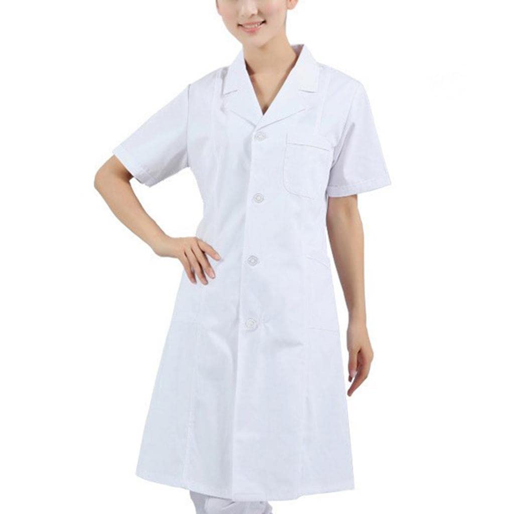 Bata de laboratorio de manga corta para mujer, uniforme de médico, enfermera, talla S