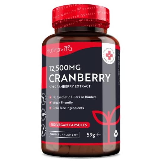 Arándano Rojo Capsulas 12,500 mg - 180 Cápsulas Apto Para Veganos - Suministro para 6 Meses - Extracto de Arándanos de Alta Potencia por Porción - Producto Elaborado en el Reino Unido por Nutravita