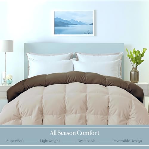Image of ROYALE LINENS Reversible Comforter - Full Size Duvet Insert - All Season Soft Quilted Comforters with 8 Corner Tabs - Down Alternative Bedding Comforter - Duvet Insert (Chocolate /Sand, Full 82 inchx86 inch)