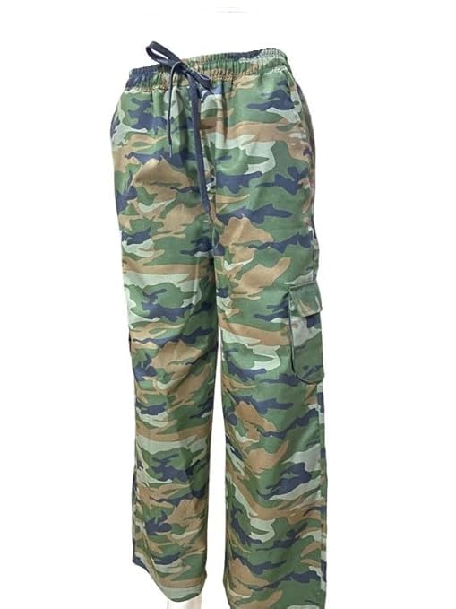 KISURA Solid High Waist with Pockets Drawstring Cargo Pants for W...