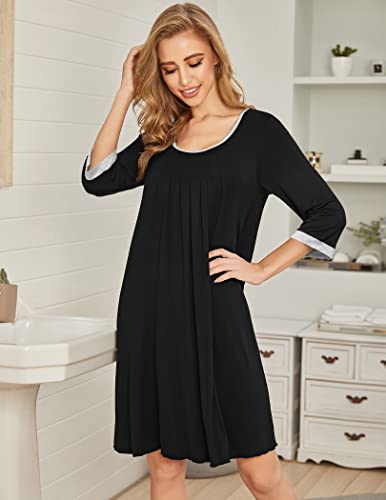 Image of Ekouaer Nightgowns for Women 3 /4 Sleeve Nightgown Pleated Sleepshirts