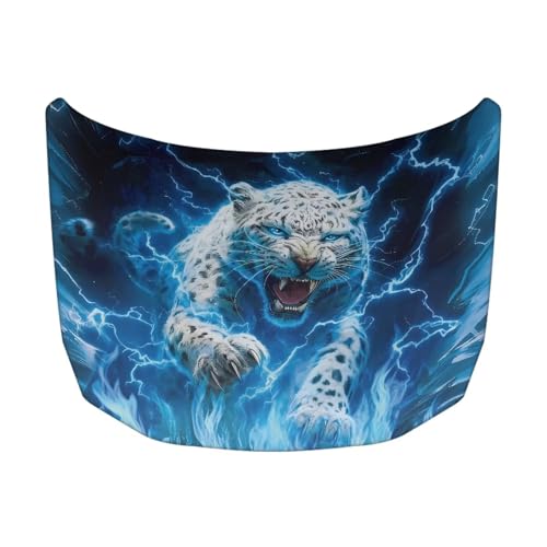 Image of Car Hood Cover Protector, A Washable Automotive Accessory with White Tiger Print Design for Car Front Hoods, Measuring 59x51 Inches