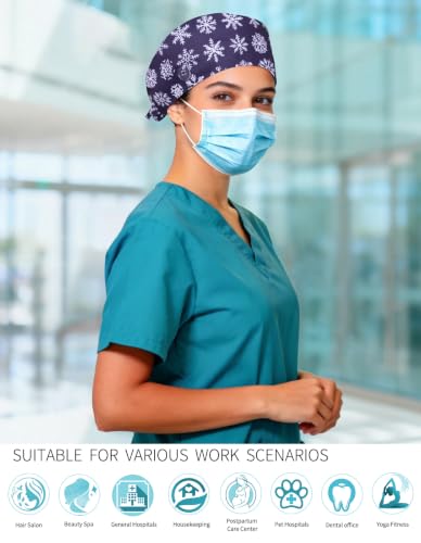 Image of Kousenpu Scrub Caps for Women, Adjustable Women's Surgical Cap with Buttons, Breathable Cute Design for Nurses and Doctors