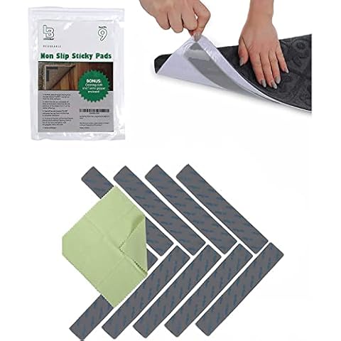Ledgebay Rug Pad Grippers for Area Rugs Pack of 9 Reusable, No Skid, Washable, Anti-Slip Pads, Rug Gripper for Hardwood Floors and Tile with Double-Sided, Self Adhesive Rug Tape to Keep Rugs Flat Cover