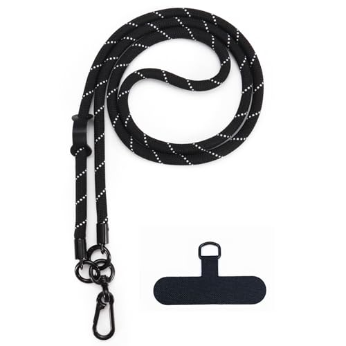 Huakaile Detachable Nylon Mobile Phone Lanyard Universal Adjustable Phone Strap Crossbody Thick Rope CellPhone Neck Strap with Hook Wrist Strap Patch for Most Smartphones （Black）
