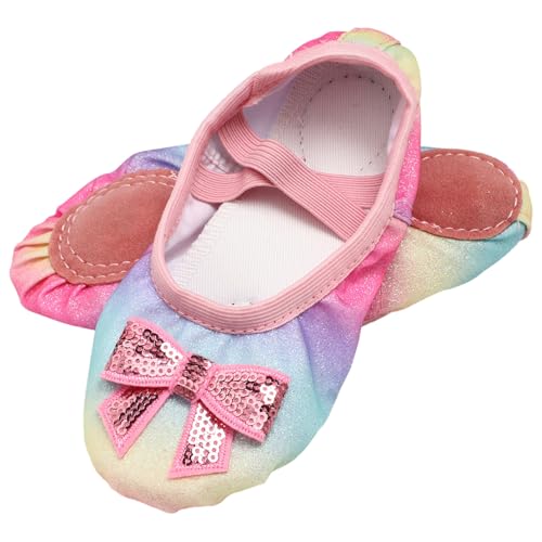 Aislor Girls Sparkly Flat Shoes Roll Up Slippers Split Sole Ballerina Slippers for Ballet Recital Stage Shows