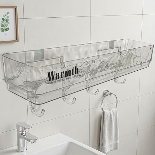Image of IBELL Waterproof No-Punch Shower Shelf Organizer with Hooks | Bathroom Storage Rack for Shampoo & Shower Gel | Easy Installation Shower Caddy | Dimensions: L: 40.5 cm, W: 10 cm, H: 7 cm