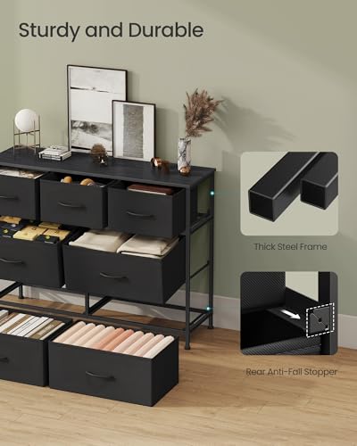 Image of SONGMICS BELLAH Collection - Dresser for Bedroom, Chest of Drawers, Storage Organizer Unit, Closet, Entryway, Steel, 7 Drawers, Modern, Ink Black and Ebony Black ULGS323B01S