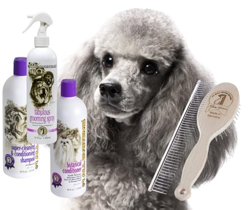 #1 All Systems Poodle Grooming Package, Shampoo, Conditioner, Spray, Brush and The Perfect Poodle Comb