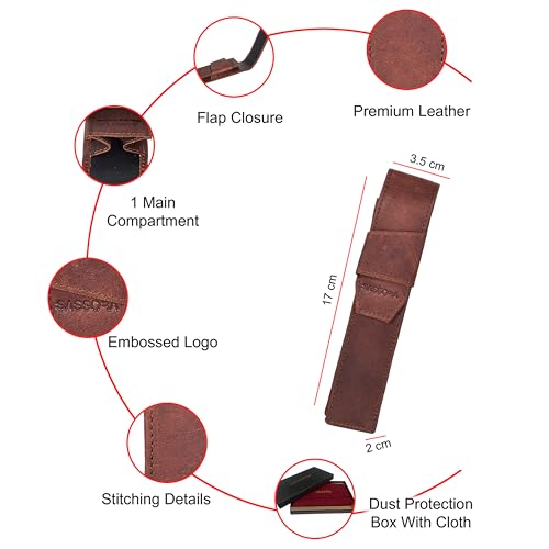 Image of Sassora Premium Genuine Leather Unisex Pen Case (Light Brown)