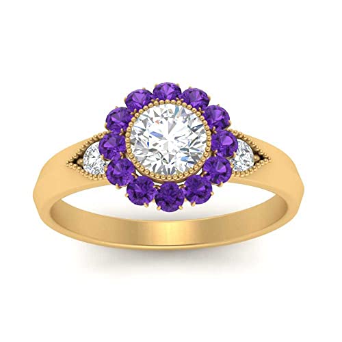 Image of Choose Your Gemstone Victorian Round Antique Engagement Ring Yellow Gold Plated Round Shape Vintage Engagement Rings Minimal Modern Design Birthday Gift Wedding Gift US Size 4 to 12