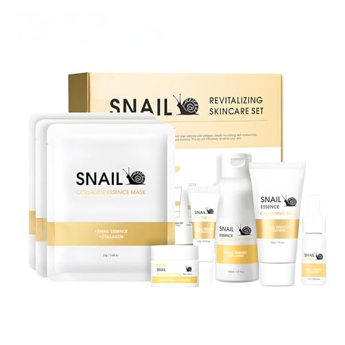 Set de cuidado facial coreano con caracol - Rutina completa de hidratación de 6 piezas con tónico suavizante, sérum, crema para los ojos, mascarilla en lámina, gel limpiador y crema nutritiva para