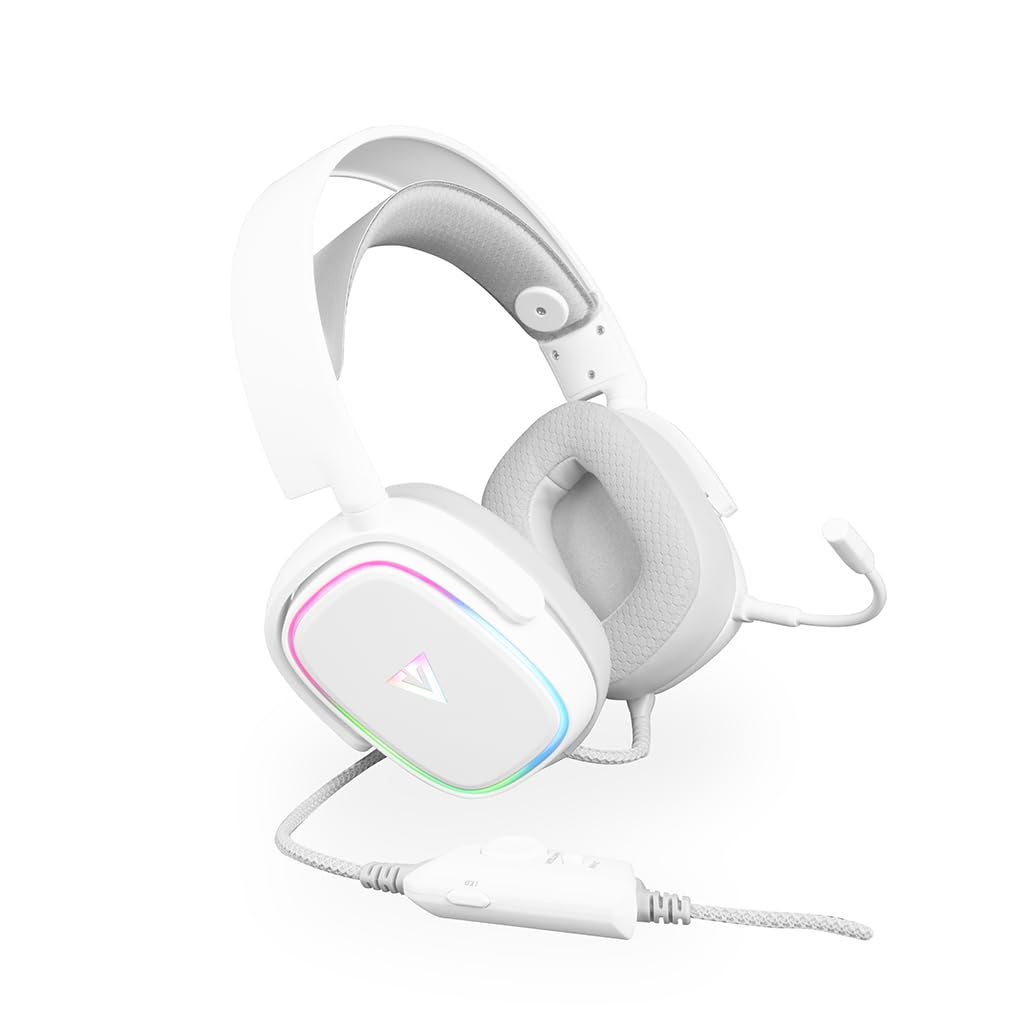Modecom Volcano MC-899 Prometheo - Cuffie LED RGB bianche 7.1 Virtual Sound, microfono rimovibile.