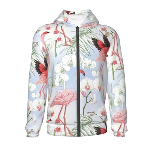 Tropical Plants and Flamingo Kid Hoodies Boys Zip Up Sweatshirts Girls Pullover with Pocket2