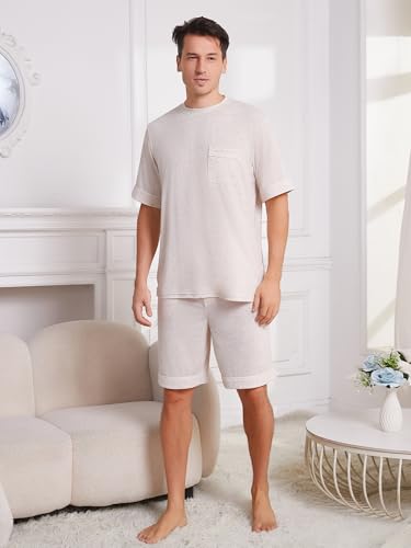 Vulcanodon Mens Pajama Set Short Sleeve, 2 Piece Lightweight Pajamas for Men Sleepwear with Pockets4