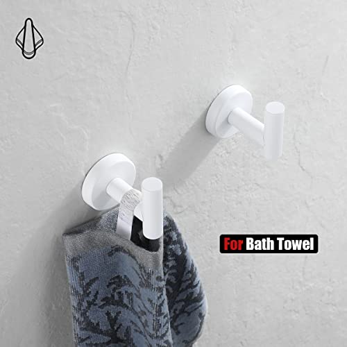 Image of JQK Bathroom Towel Hook White, Coat Robe Clothes Hook for Bathroom Kitchen Garage Wall Mounted (2 Pack), 304 Stainless Steel 0.8mm Thicken, TH100-WH-P2
