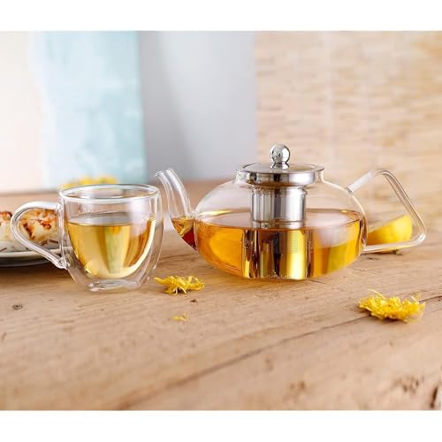 Image of IndusBay 4 Pieces, Double Wall Borosilicate Glass Mug - Elegant Insulated Coffee /Tea Cup | Transparent Floral Design | 250ml | Ideal for Gifting, Home & Office, Boutique