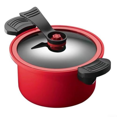 3.5L Kitchen Vacuum Pressure Soup Pot Non-Stick Microwave Cookware Stew Pot Slow Cooker for Stewing Steaming(RED)
