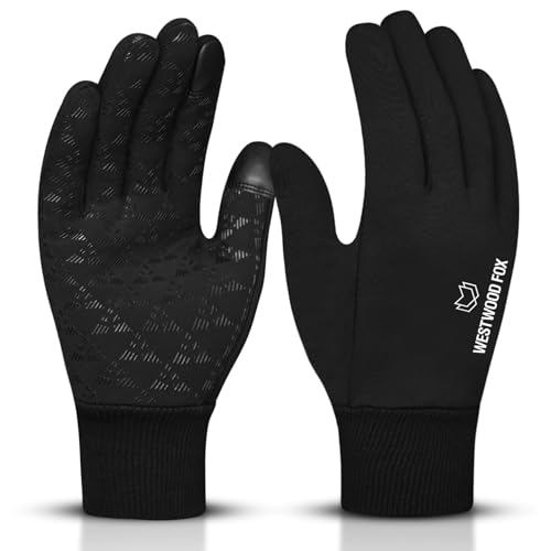 WESTWOOD FOX GEAR Guanti Invernali Touchscreen Leggermente Impermeabili Termici Caldi Thinsulate Antiscivolo Guanti da Ciclismo da Corsa Guanto Antivento con Polsini Elastici per Uomo Donna (Nero, S)