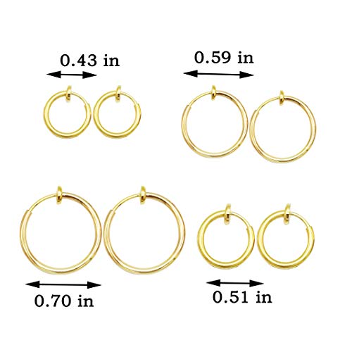 LAXPICOL Clip On Earrings 4PCS Different Size Gold Silver Black Rose Gold Tone 0.43IN/0.51IN/0.59IN/0.70IN 4PCS Stainless Hoop Earrings for Women No Piercing2