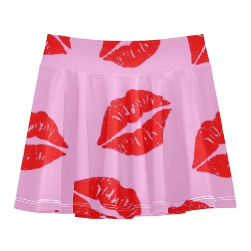 Toddler Tennis Skirts Red Lipstick Prints Athletic Shorts for Girls Skorts Gymnastics Girl Skort 4t