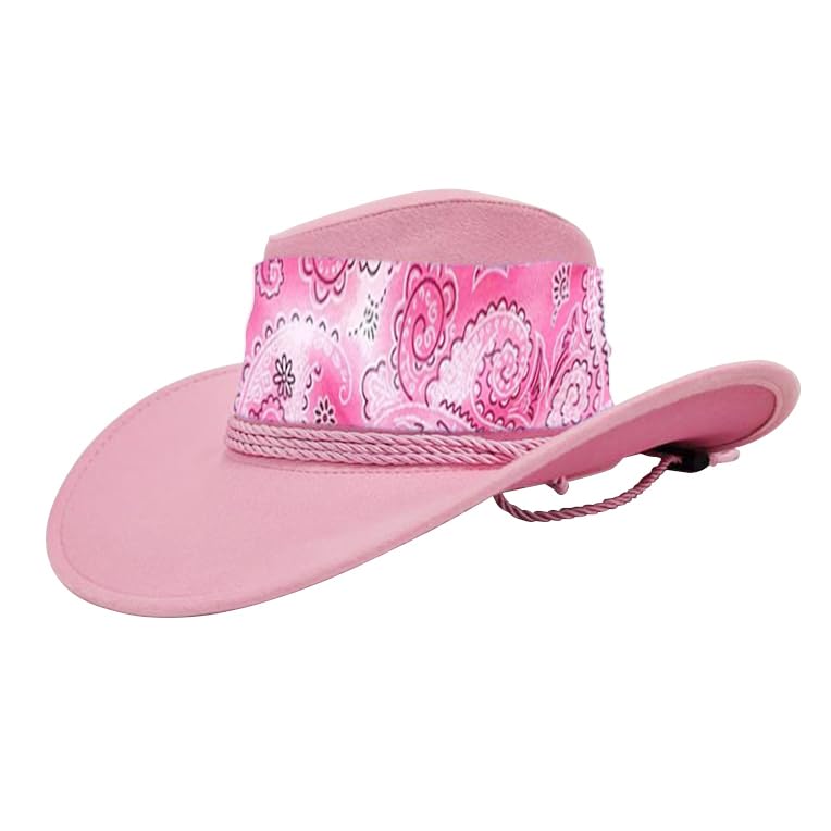 Cowboy Hat Pink Paisley Pink Sun Cap Faux Felt Leather Suede Fancy Dress Party Costume Cowgirl Outfit Western Travel Outdoor Sun Protection Mens Womens