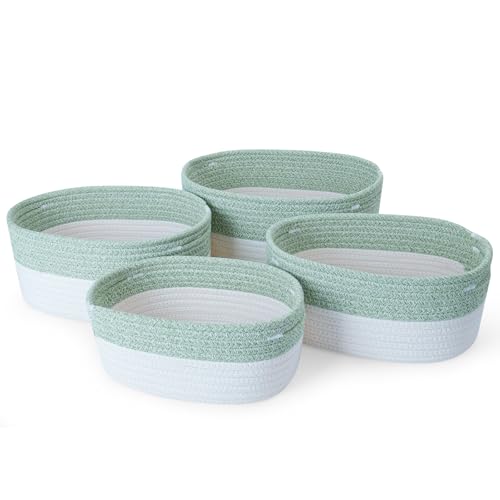 Ezvsevuo 4 Piezas Cestas Almacenaje de Cuerda de Algodón, Cesta Almacenamiento Tejidas, Cestas Organizadoras Multifuncional para Baño, Armario,Estantes, Habitación Bebe Infantil, Blanco & Verde Ezvsevuo 4 Piezas Cestas Almacenaje de Cuerda de Algodón, Cesta Almacenamiento Tejidas, Cestas Organizadoras Multifuncional para Baño, Armario,Estantes, Habitación Bebe Infantil, Blanco & Verde
