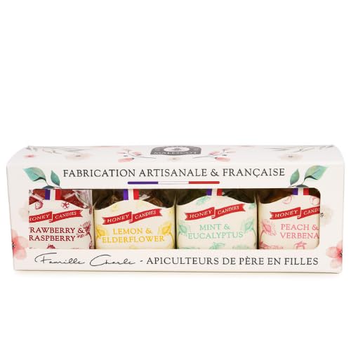 Les Abeilles de Malescot - Honey Candies Gift Set - Strawberry, Lemon, Mint and Peach - (4 x 2.1oz) glass jar