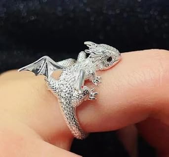 Adjustable Silver Dragon Ring For Women, Cute