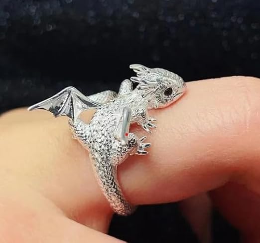 Adjustable Silver Dragon Ring For Women, Cute