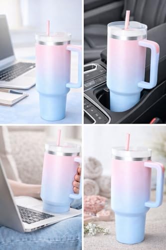 Image of Zephorus Personalized Stainless Steel Tumbler with Handle, 1200ml Capacity, Black Insulated Travel Mug with Straw, Custom Name Design (Candy)